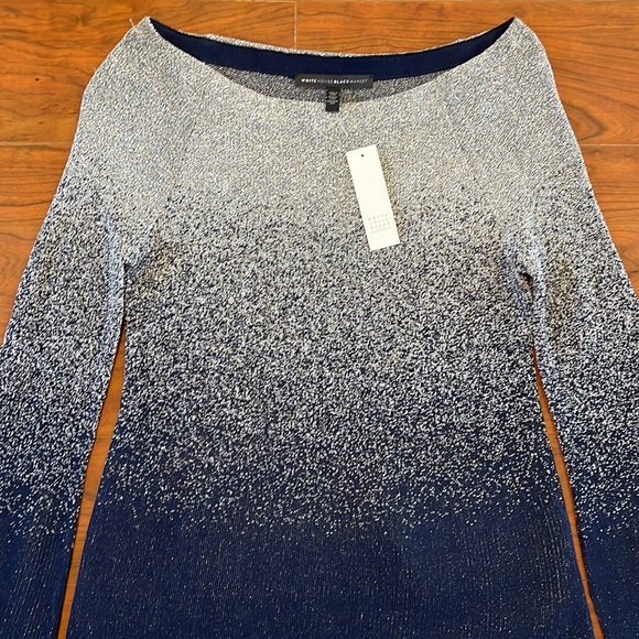 COPY - NWT WHBM Blue and Silver Sparkly Long Bell Sleeve Wide Neck Sweater Blou… - Picture 2 of 8